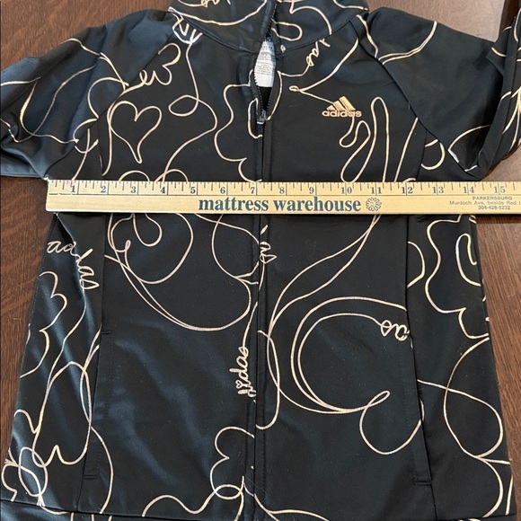 Adidas Black Jacket with roseGold scroll Design girls small(7/8) track tricot - Picture 11 of 12